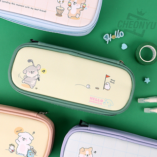 韩国cheonyu可爱卡通笔袋文具盒多ins功能收纳包学生拉链包铅笔盒