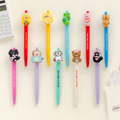 韩国Romane可爱卡通动物中性笔0.4黑色签字笔速干按动文具水性笔