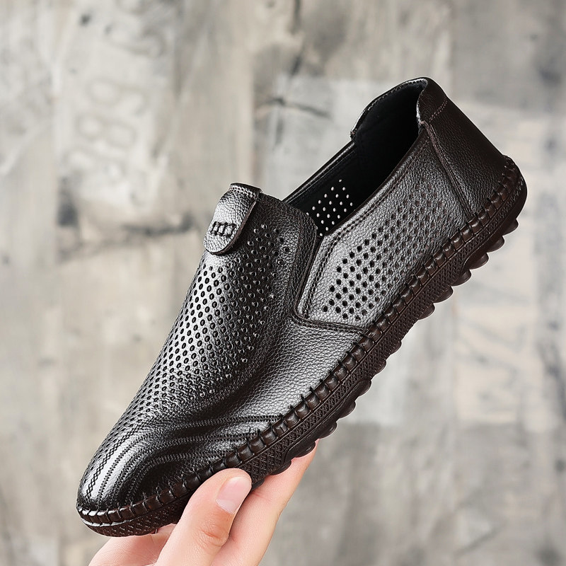 夏季真皮凉皮鞋网眼打孔洞洞牛筋底软底男鞋休闲透气软牛皮凉鞋男,流行男鞋,洞洞鞋,淘宝优惠券,粉丝福利购,淘宝优惠卷