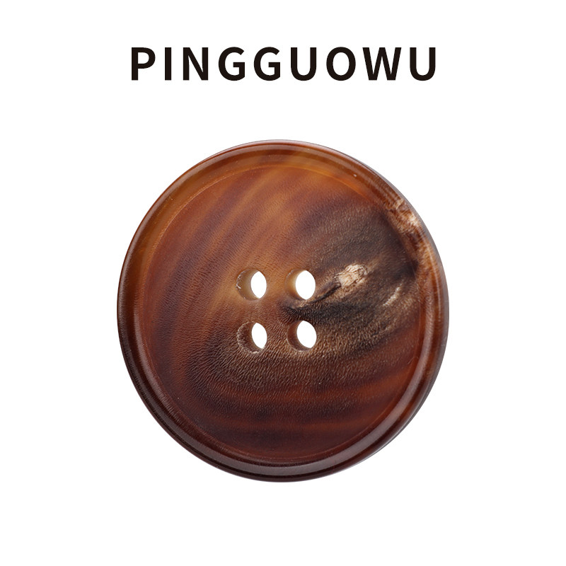 PINGGUOWU 天然黑水牛角纽扣精致装饰配件钮扣女羊绒大衣高端扣子