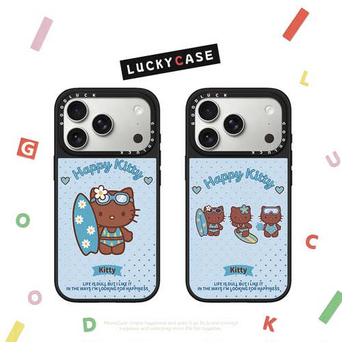 C家蓝波点冲浪滑板黑皮KT适用iphone17手机壳16promax苹果18pro磁吸MagSafe镜面15plus可爱14甜酷少女13/12
