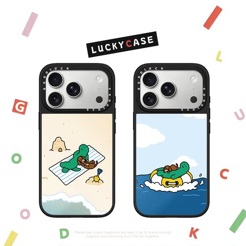 C家联名绿恐龙腊肠狗JOGUMAN沙滩泳圈适用iphone17手机壳16promax苹果15pro镜面MagSafe磁吸14plus卡通13日韩