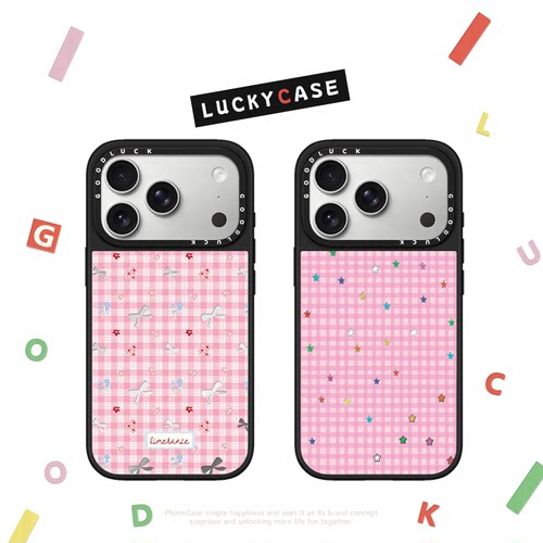 C家少女心粉红格子爱心适用iphone17手机壳18promax苹果16pro镜面MagSafe磁吸15plus甜美14日韩ins闺蜜13小众