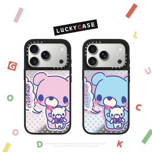 C家波点暴力熊GLOOMY抱小熊适用iphone17手机壳16promax苹果18pro镜面MagSafe磁吸15plus卡通14可爱13情侣12