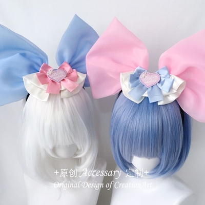 浮梦原创Lolita日系昭和偶像doll蓝粉童趣大蝴蝶结发箍KC头饰