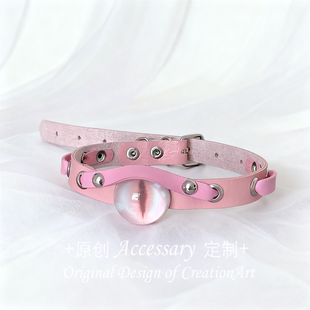 粉瞳恶魔之眼皮质项圈CHOKER紫瞳颈链Y2K亚文化项链