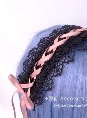 亚文化原创手作蝴蝶结发带MAID款多色基础款黑色蕾丝Lolita发饰