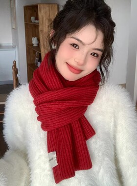 日本精工红色围巾女款2026新款冬季加厚高级感围脖今年流行新年用