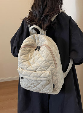 菱格绣线棉服双肩背包包2023新款中性背包电脑休闲通勤大学生书包