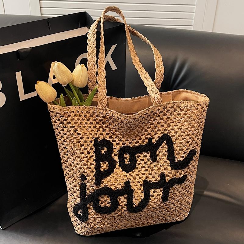 美式手提草编包女大容量2025新款流行单肩通勤托特编织海边沙滩包