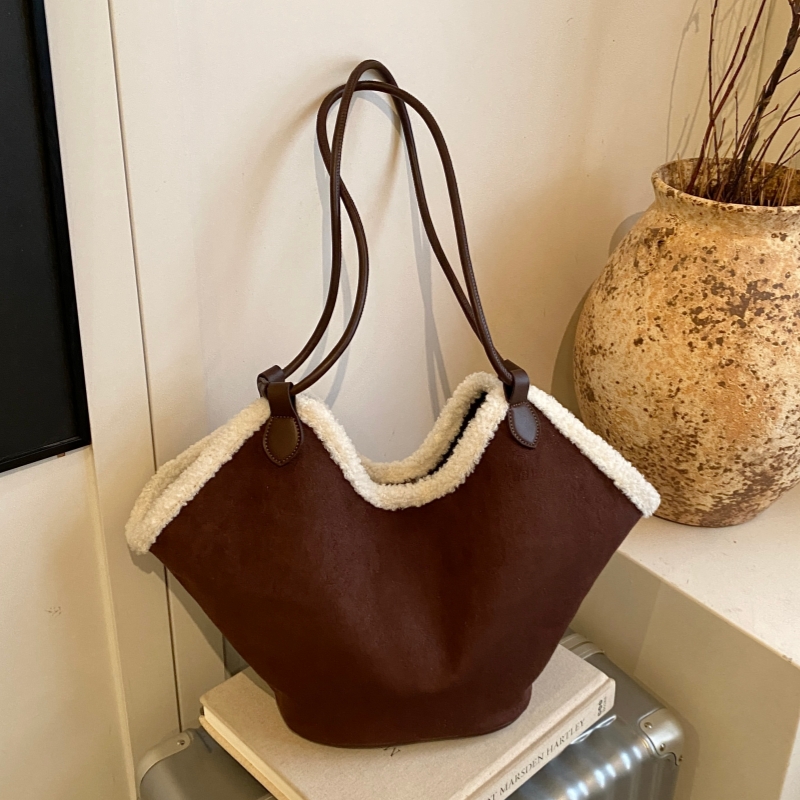 复古绒面菜篮子包包女2025新款大容量手提单肩包秋冬毛毛托特包潮