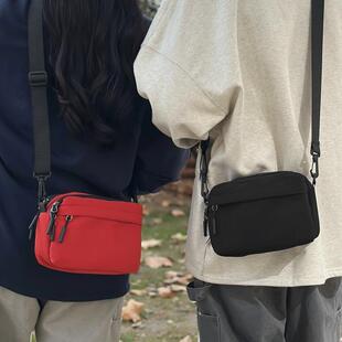 日系防水尼龙布黑色小方包新款轻便休闲斜挎包男女手机包单肩包潮