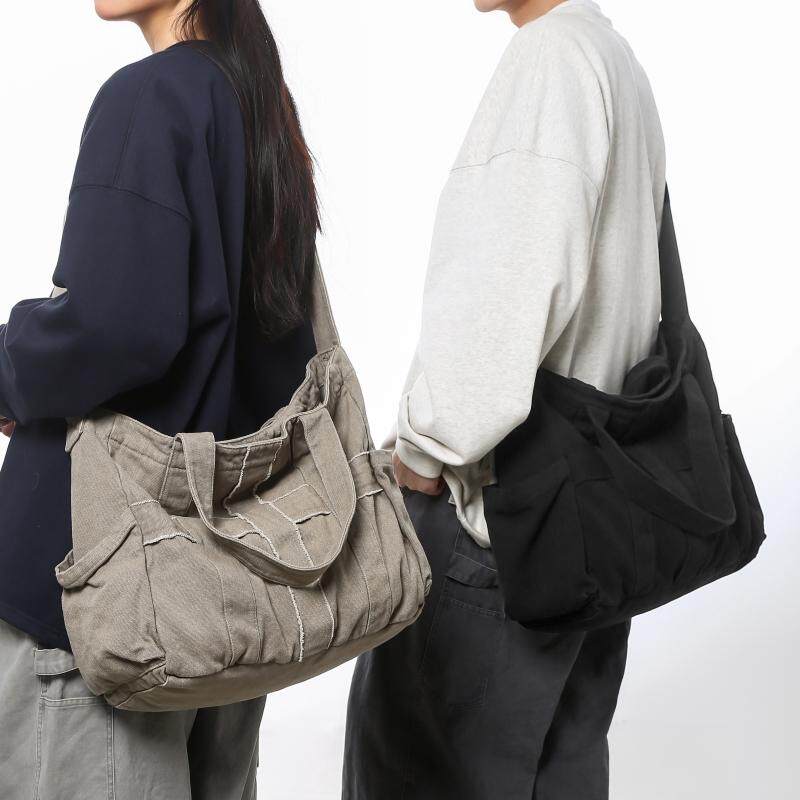 ins帆布单肩包男韩版休闲大容量旅行背包 大学生上课包斜挎包潮女