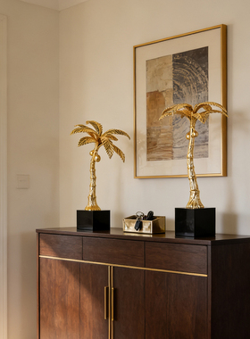 轻奢金色椰子树酒柜装饰摆件