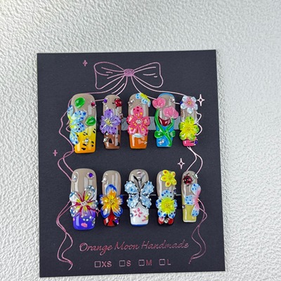 橙月家花样蝴蝶纯手工穿戴甲定制