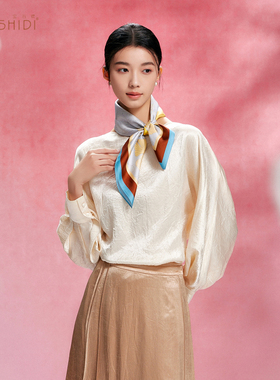 宝石蝶25秋桑蚕丝中方巾杏雨女生日圣诞礼物真丝丝巾围巾送礼盒