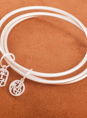 999纯银古法银镯子女手镯传承简约手环情侣小众设计网红刻字实心