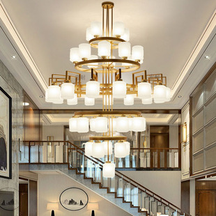 复式 挑空楼中楼客厅灯别墅大厅照明灯餐厅 楼大厅中空长吊灯新中式