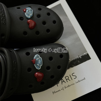 原创ins卡通时尚系爱心小狗crocs洞洞鞋花少女可爱鞋面扣diy新款