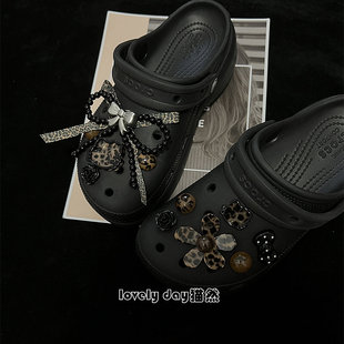 韩系豹纹猫小众鞋花Crocs经典洞洞鞋冷淡云朵小鲸鱼配饰鞋扣冷酷