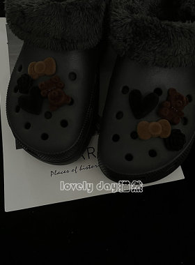 适配crocs洞洞鞋配饰秋冬款ins时尚熊卡洛驰鞋花扣高级感咖棕新款