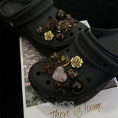 鞋 diy高级轻奢复古豹纹时尚 面扣 花洞洞鞋 猫然原创crocs配饰立体鞋