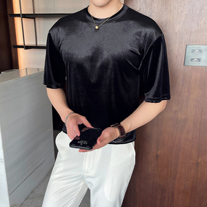 A05-P55 男士休闲圆领流行短袖T恤宽松版本-金丝绒面料图片