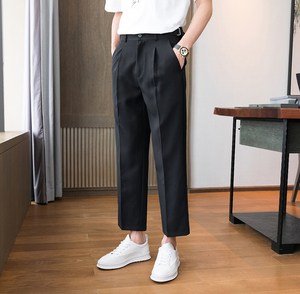 2101-P68春夏新款男士宽松直筒西裤休闲-S-2XL-黑色图片
