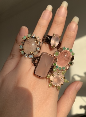 欧美进口粉晶芙蓉石925银戒指女