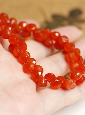 印度进口天然边孔洋葱头刻面切面太阳橙色玉髓DIY半成品串珠散珠