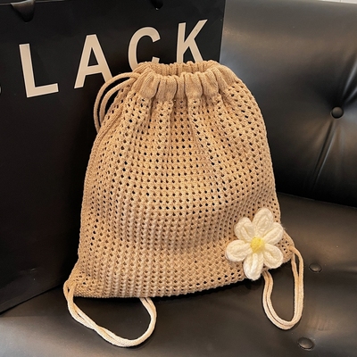 通勤高级感轻奢小众针织包包女2025新款潮休闲百搭镂空编织双肩包