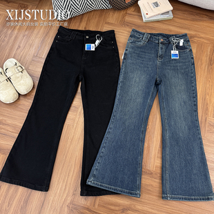 显瘦显腿长牛仔裤 汐家女裤 弹力性感风长裤 大码 秋冬高腰微喇裤