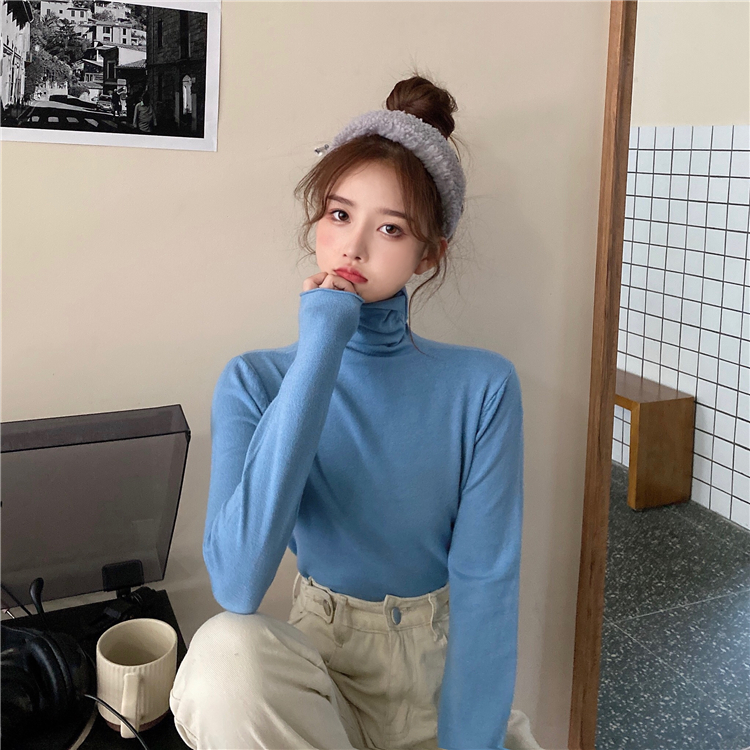 Foreign style multi color optional bottoming shirt women's slim long sleeve high collar fashionable T-shirt