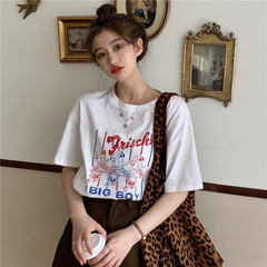 Real Korean medium long printed short sleeve T-shirt