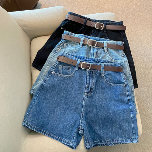 Real shooting high waist thin denim shorts women's A-line versatile loose wide leg hot pants women 2022 summer