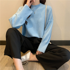Korean version chic split off shoulder sweater languid style multi color thickened solid color sweater