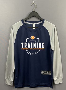 美式长袖投篮服运动休闲春秋轻薄透气速干训练服拼接撞色宽松T恤