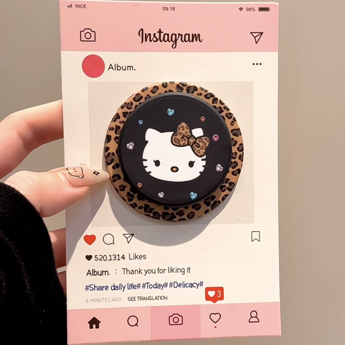 黑底豹纹蝴蝶结Kitty磁吸支架|适合MagSafe手机强力吸附桌面懒人