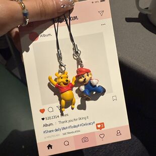 原创可爱卡通维尼小熊马里奥手机挂件迷你相机包包钥匙装饰防掉