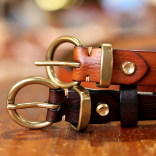 头层牛皮植鞣革文艺复古简约纯铜针扣休闲百搭牛仔裤 带女皮带2.5