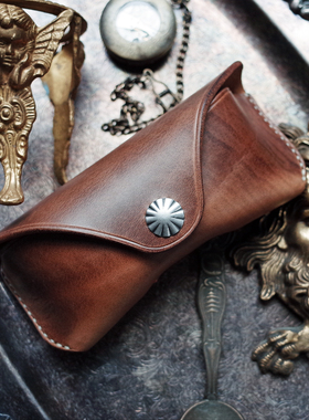 HORWEEN美国霍尔文茶芯皮油蜡牛皮植鞣革简约复古抗压手工眼镜盒