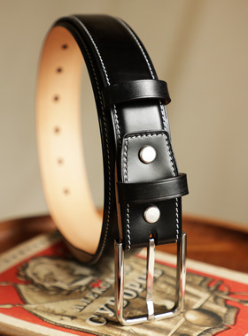 英国进口JE马缰革腰带手工定制皮带针扣牛皮高端商务西裤皮带3.5