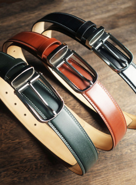 英国JE马缰革手工皮带男士商务正装西装针扣腰带头层牛皮休闲裤带