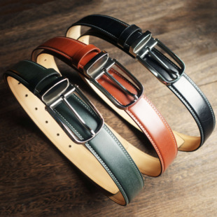 英国JE马缰革手工皮带男士商务正装西装针扣腰带头层牛皮休闲裤带