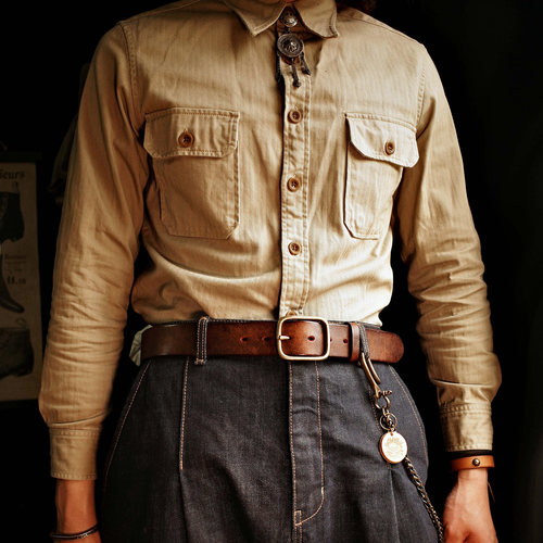 意大利牛皮手工皮带男士牛皮纯铜