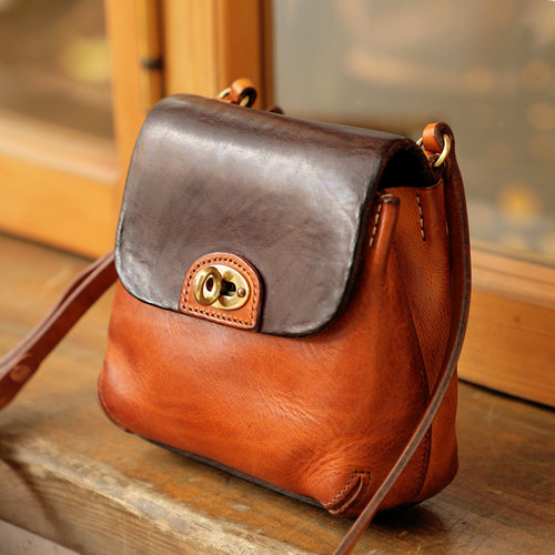 头层植鞣牛皮复古小方包时尚女包