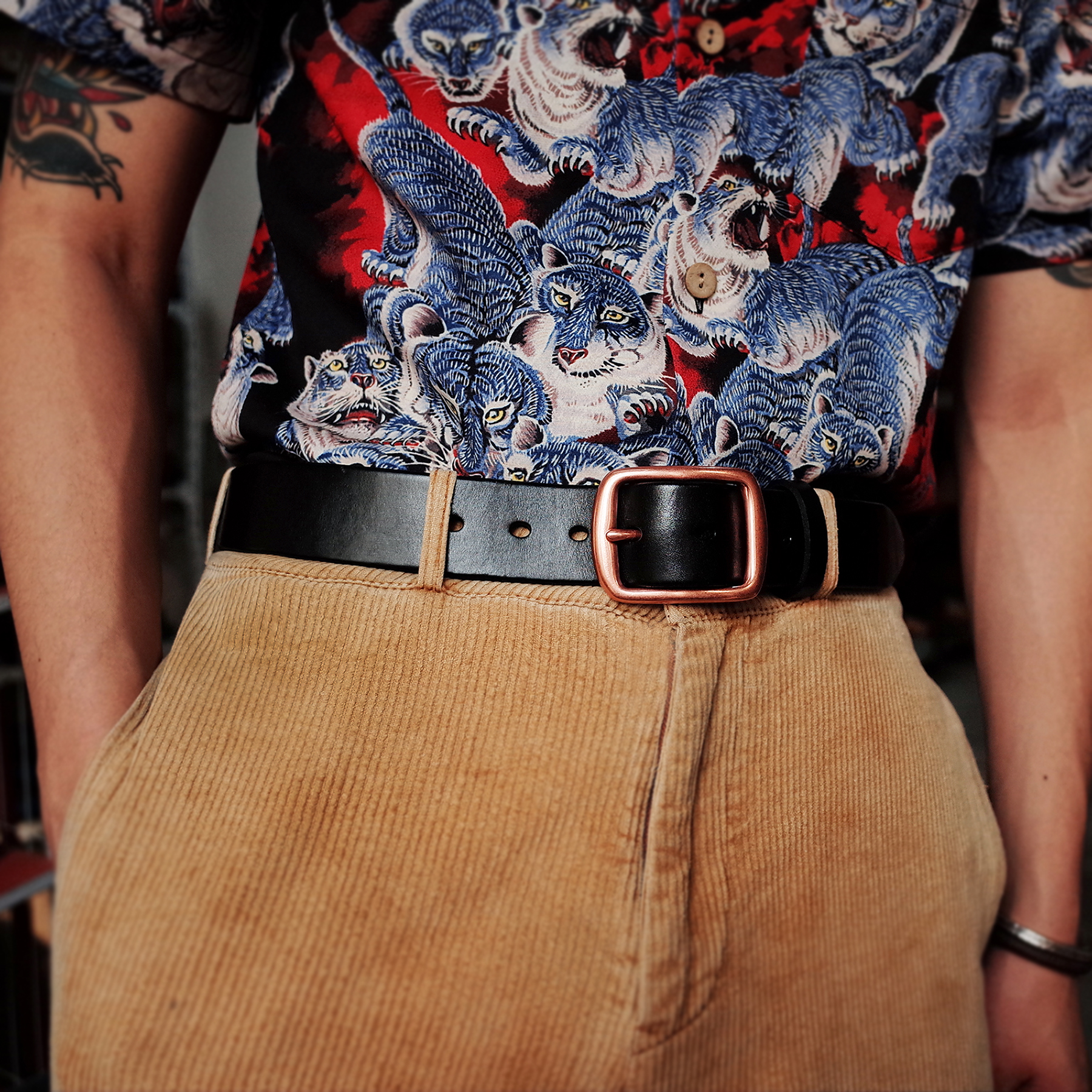 手工皮带意大利美式复古红铜针扣