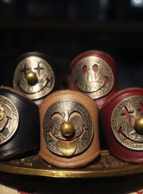 HORWEEN美国霍尔文皮 切割银币微笑小丑咔叽美式复古方巾扣领巾扣