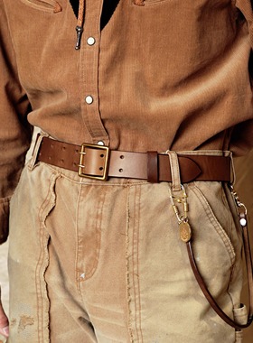 美国HORWEEN霍尔文茶芯皮 双针铜扣 手工美式复古腰带皮带3.8cm宽