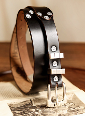 horween美国霍尔文茶芯皮美式复古纯手工西部牛仔休闲腰带皮带男